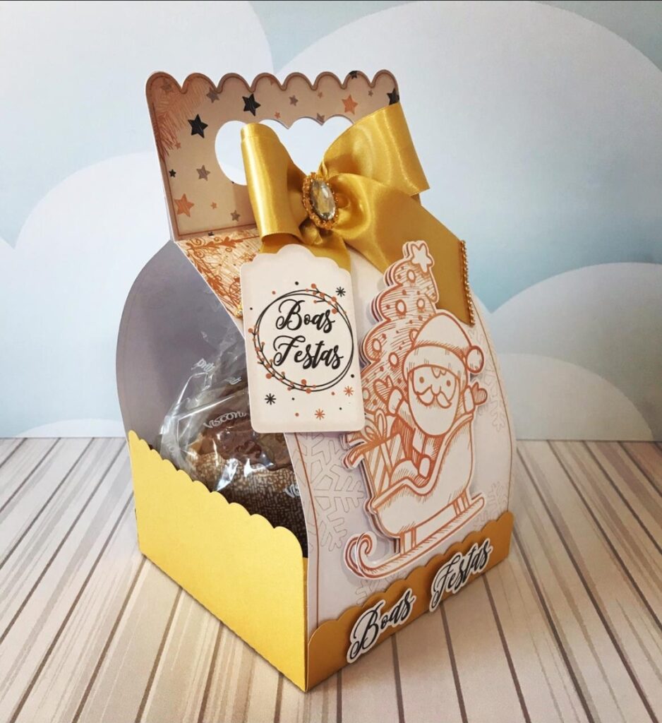 caja para pan de 400gm Navidad Dorada – Bizcocho – Panetones – Mini pastel